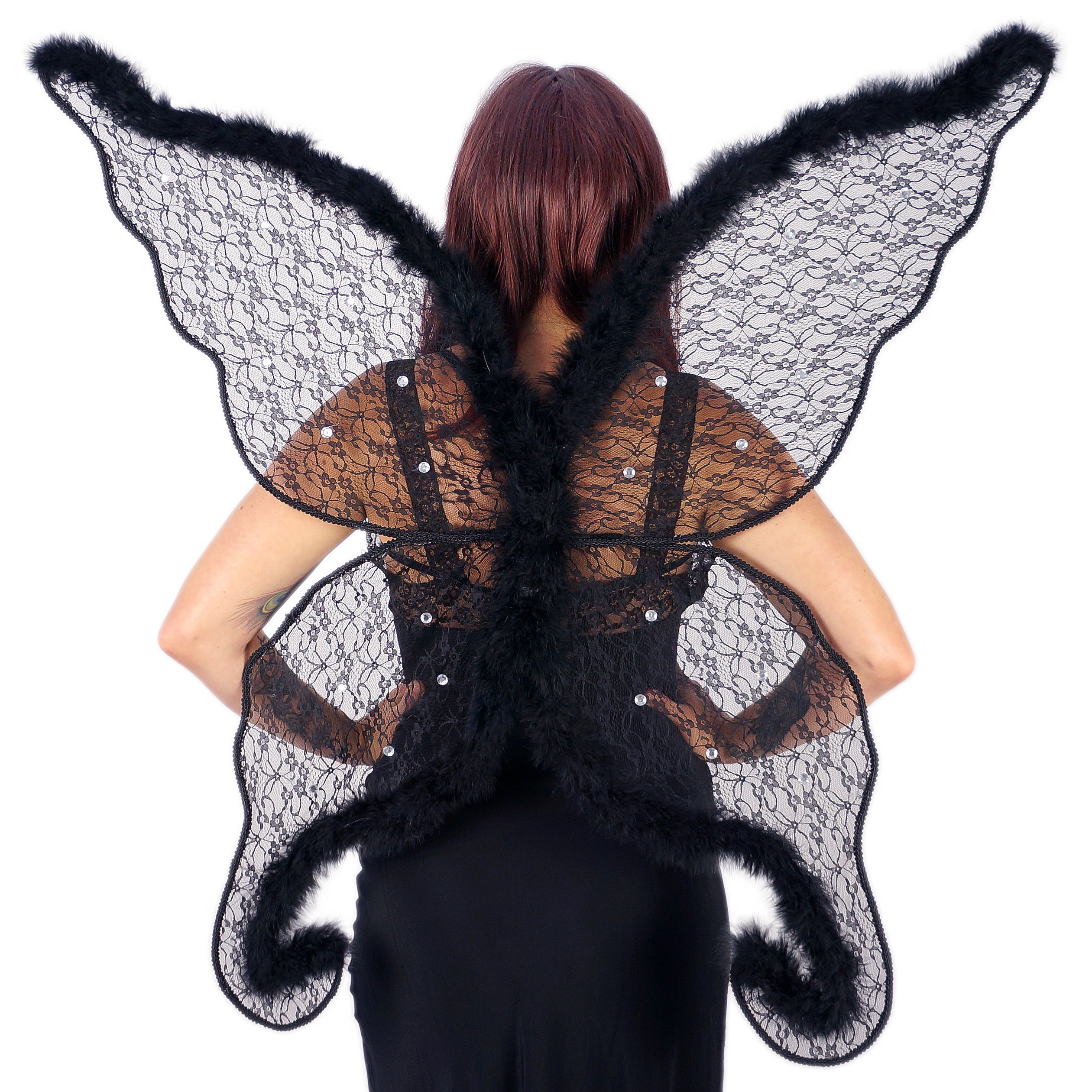 Zucker - Angel Feather Costume Wings - Adult Costume - Large Fairy Lace and Feather Wings - 40” x 30” - Image 5