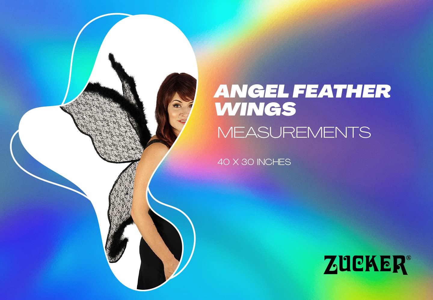Zucker - Angel Feather Costume Wings - Adult Costume - Large Fairy Lace and Feather Wings - 40” x 30” - Image 7