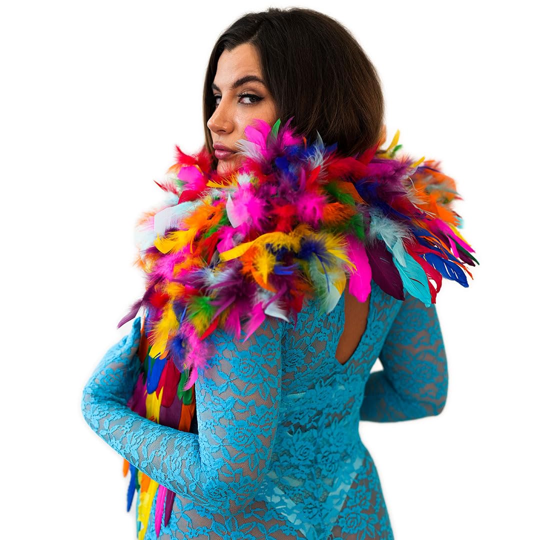 ZUCKER Epaulet Shoulder Wings Ethically-Sourced Real Goose and Chandelle Feathers - Over the Shoulder Angel Feather Epaulette - Feather Shrug for Costumes & Parties - Bright Rainbow (52" x 24") - Image 6