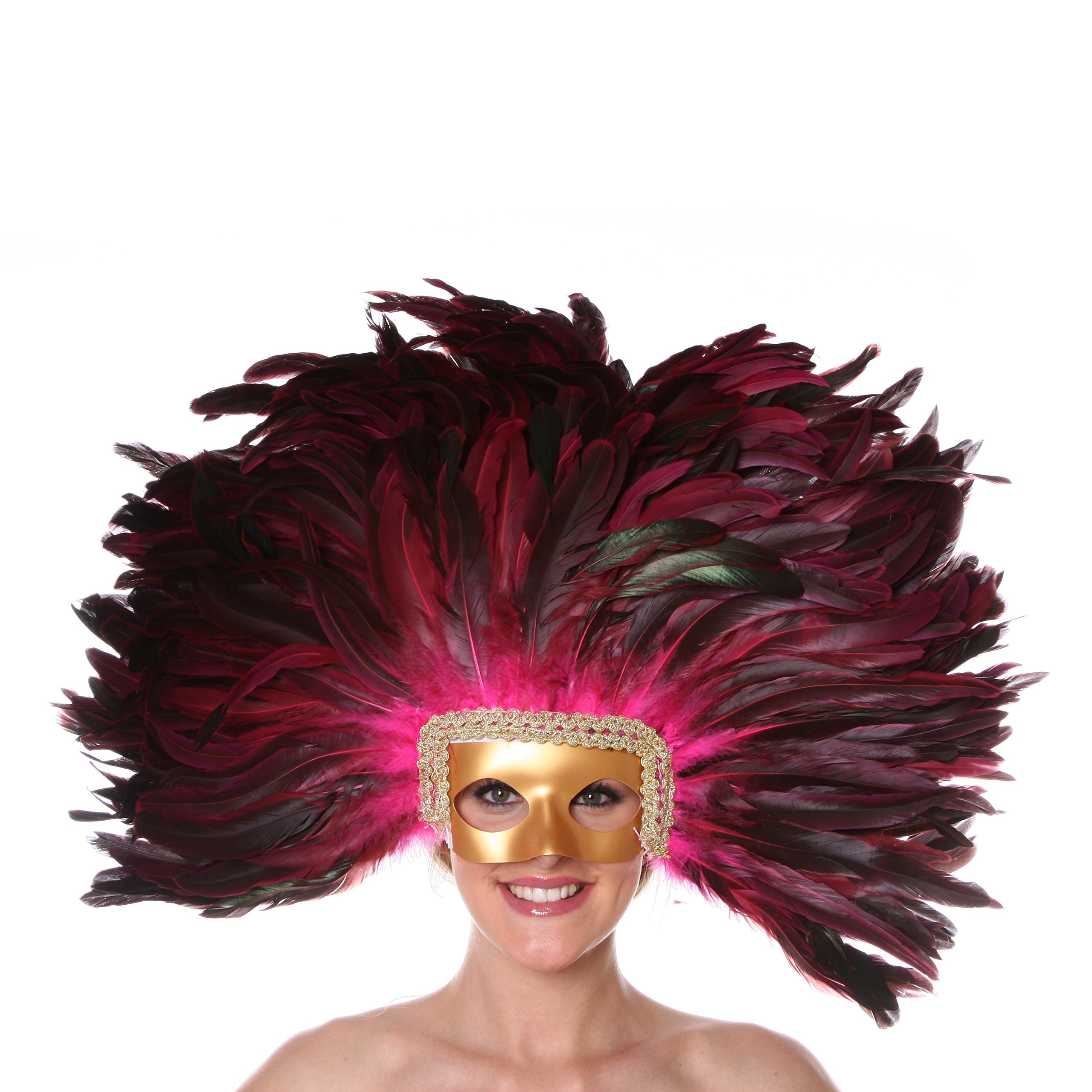 ZUCKER Feather Headdress Dyed Rooster Coque Removable Gold Mask Adjustable Straps Festival Costume Show Parades Mardis Gras - Image 3