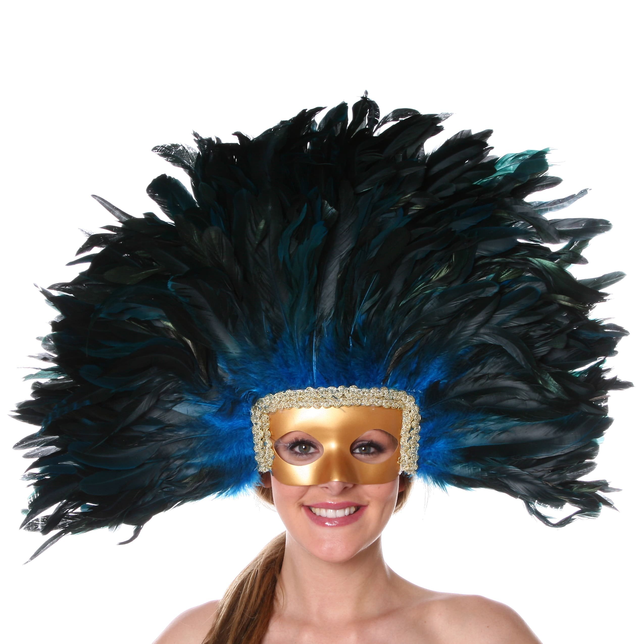 ZUCKER Feather Headdress Dyed Rooster Coque Removable Gold Mask Adjustable Straps Festival Costume Show Parades Mardis Gras - Image 4