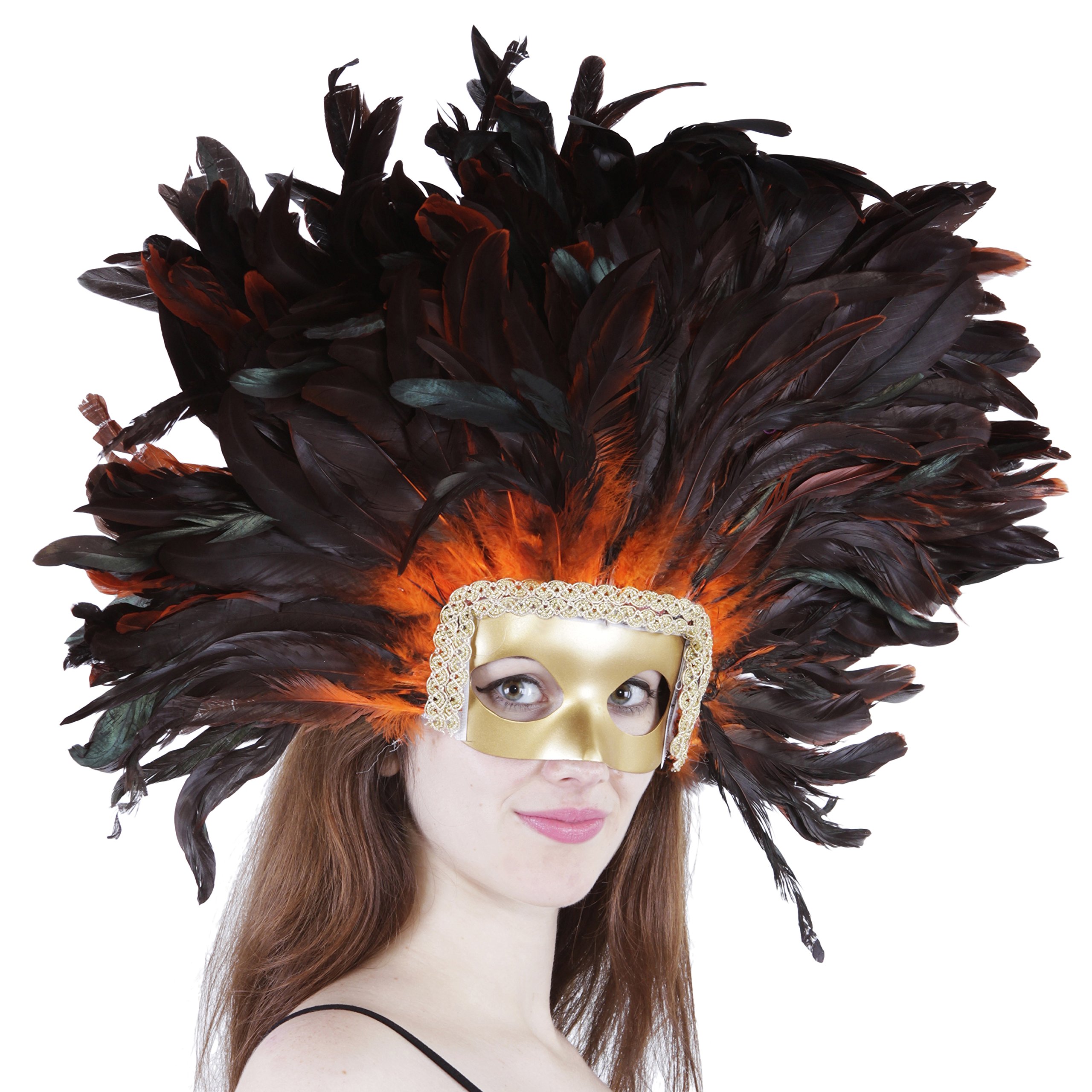 ZUCKER Feather Headdress Dyed Rooster Coque Removable Gold Mask Adjustable Straps Festival Costume Show Parades Mardis Gras - Image 5