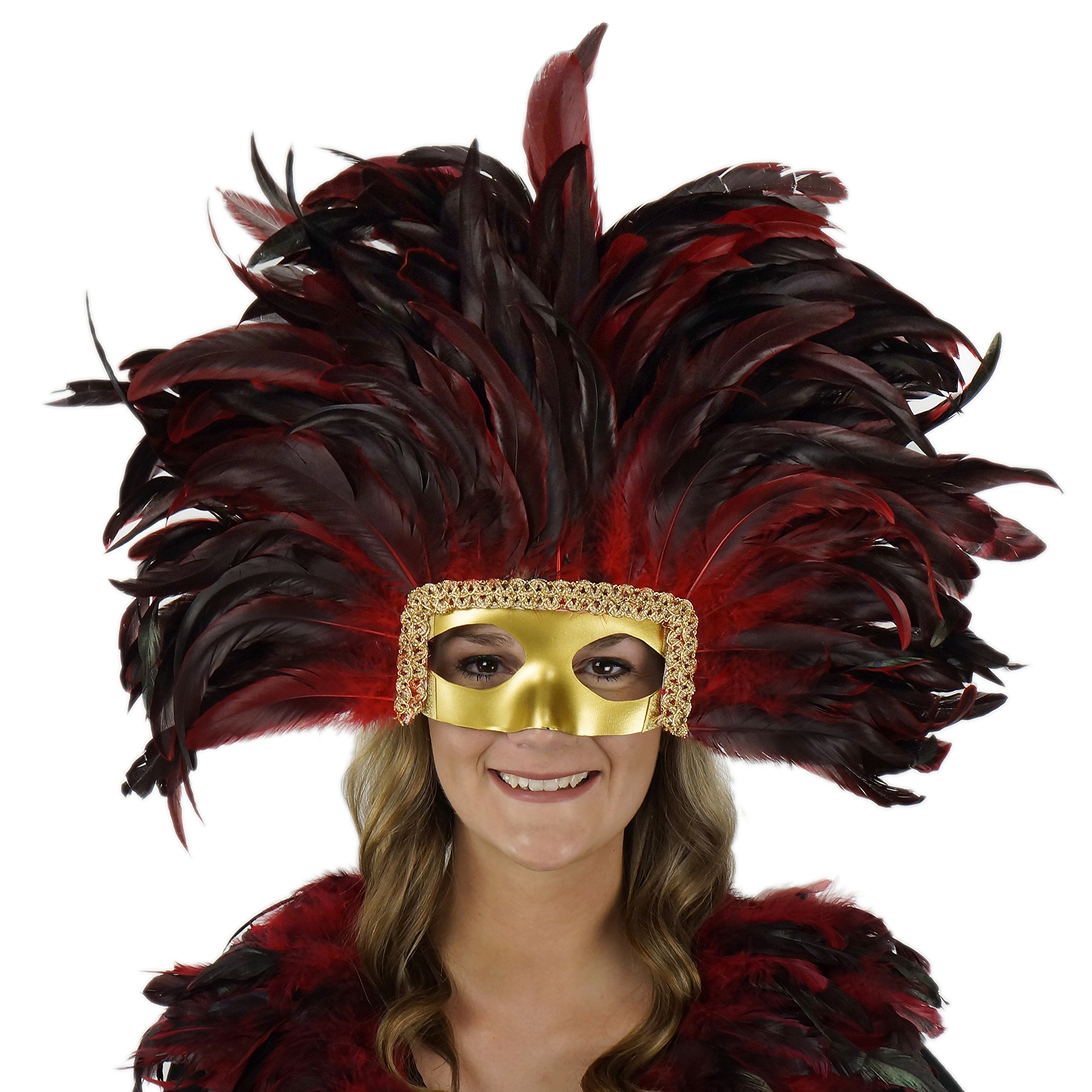 ZUCKER Feather Headdress Dyed Rooster Coque Removable Gold Mask Adjustable Straps Festival Costume Show Parades Mardis Gras - Image 3