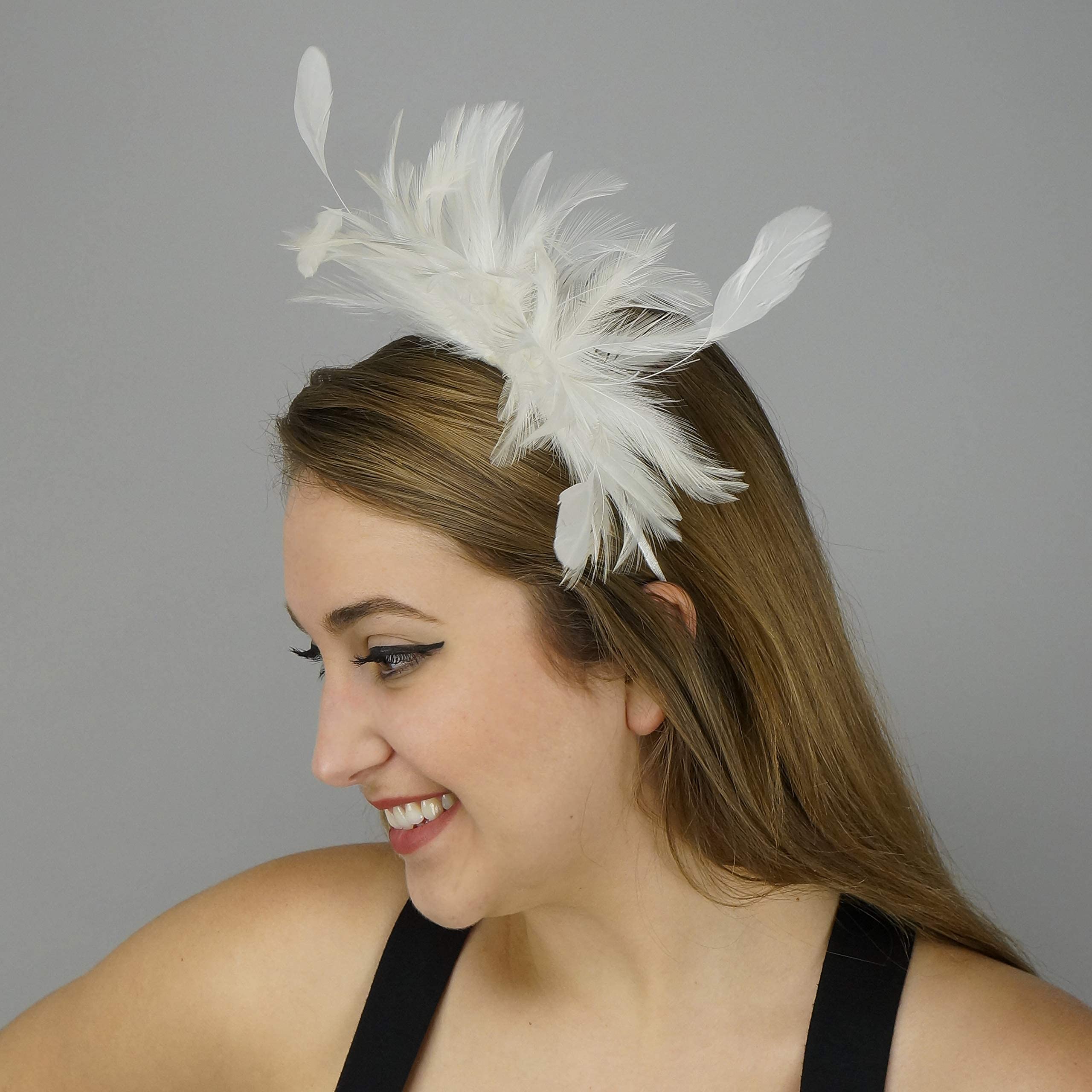 ZUCKER LadyAnn Headband Feather Hair Accessories - Flapper Style White Head Piece. - Image 3