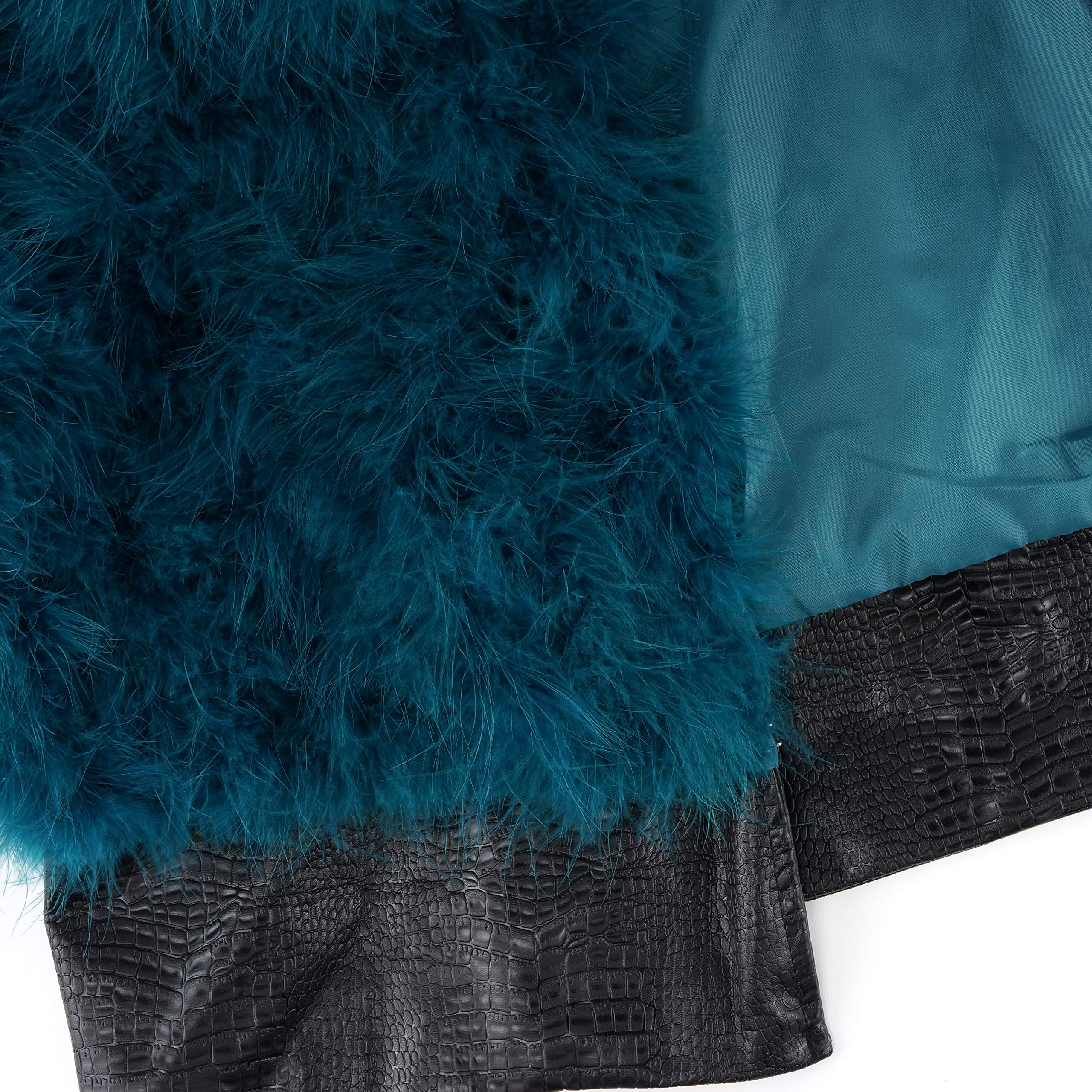 ZUCKER Natural Marabou Feather Jacket with Faux Leather Trim- 3/4 Sleeve Vintage Style Bolero Wedding Wrap for Women - Image 4