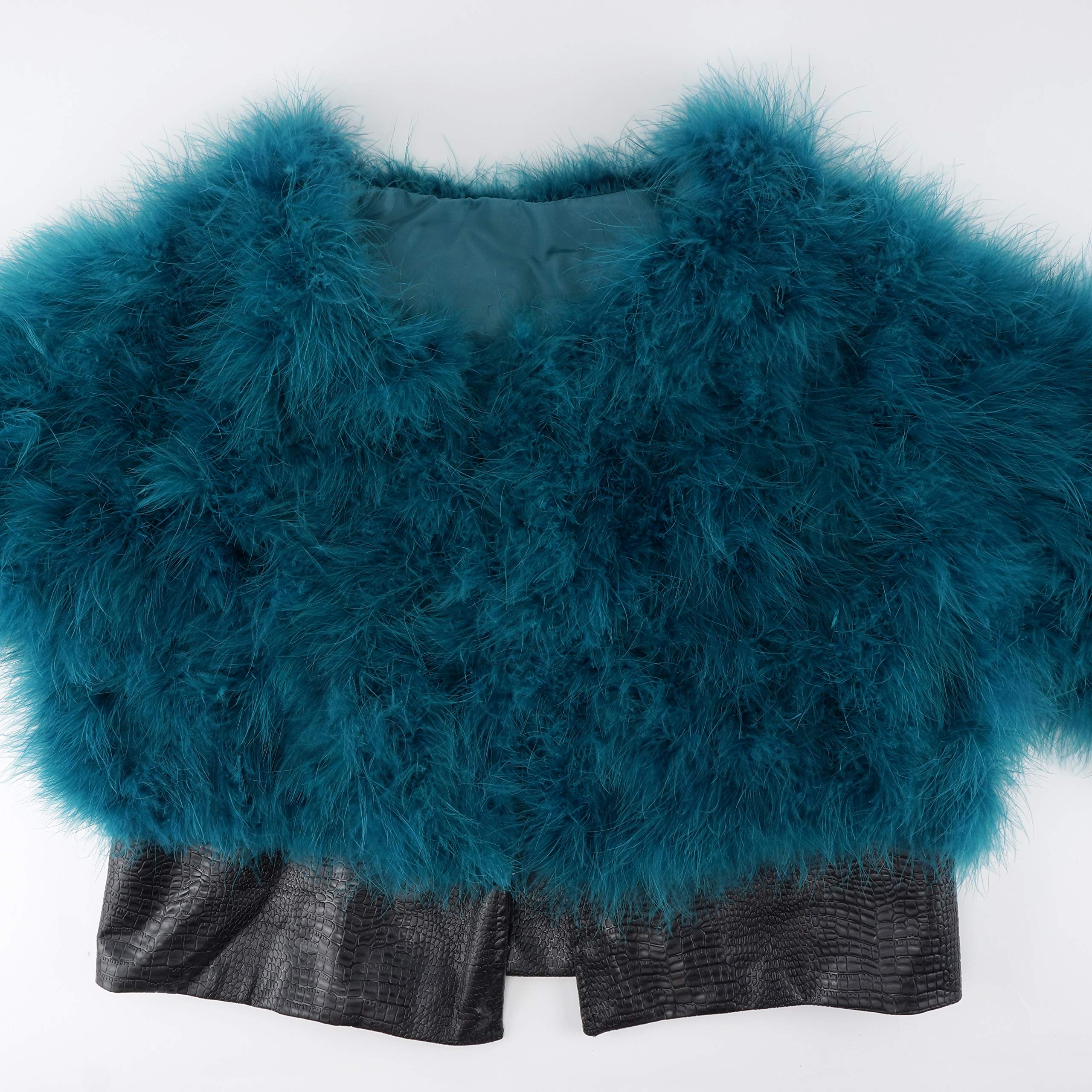 ZUCKER Natural Marabou Feather Jacket with Faux Leather Trim- 3/4 Sleeve Vintage Style Bolero Wedding Wrap for Women - Image 6