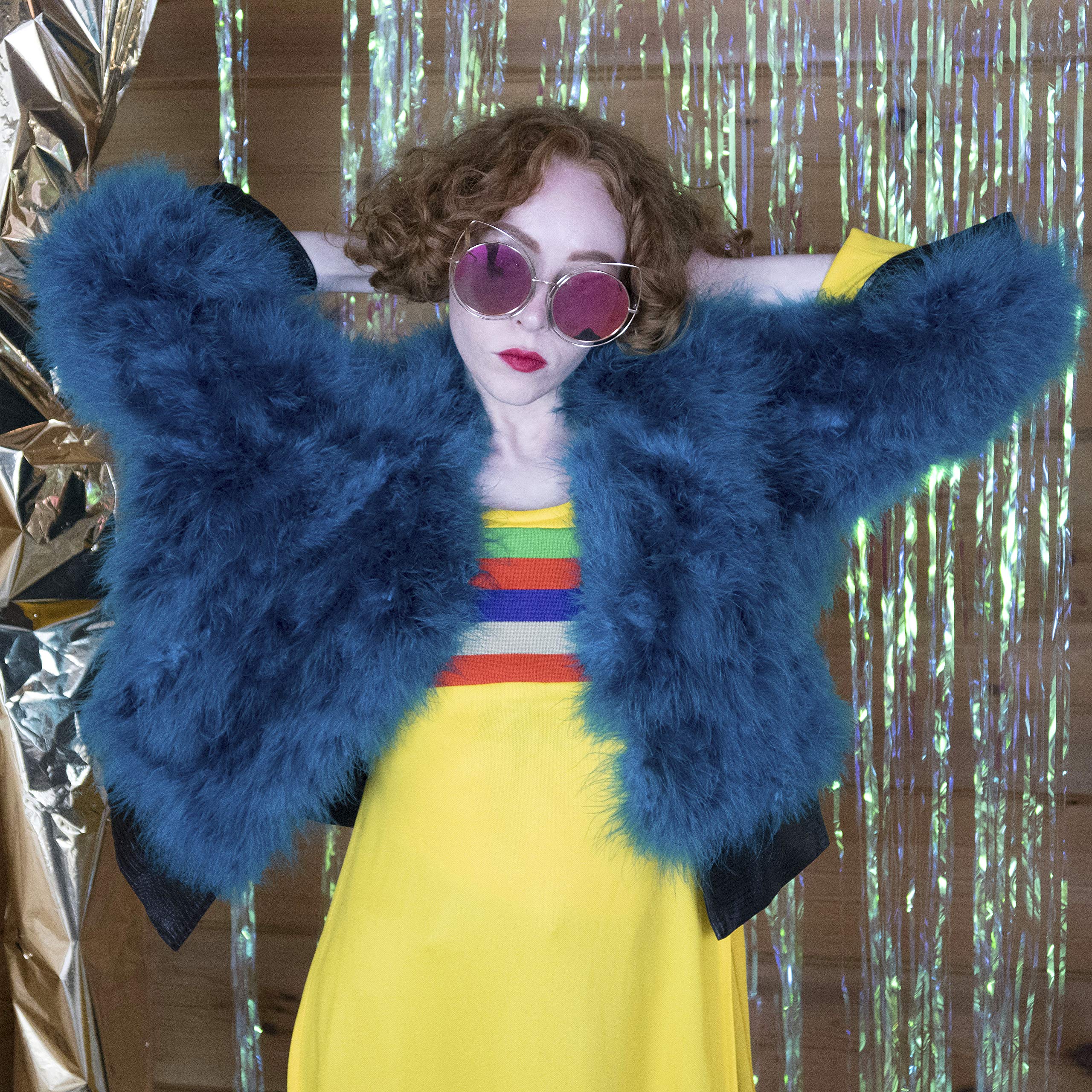 ZUCKER Natural Marabou Feather Jacket with Faux Leather Trim- 3/4 Sleeve Vintage Style Bolero Wedding Wrap for Women - Image 7