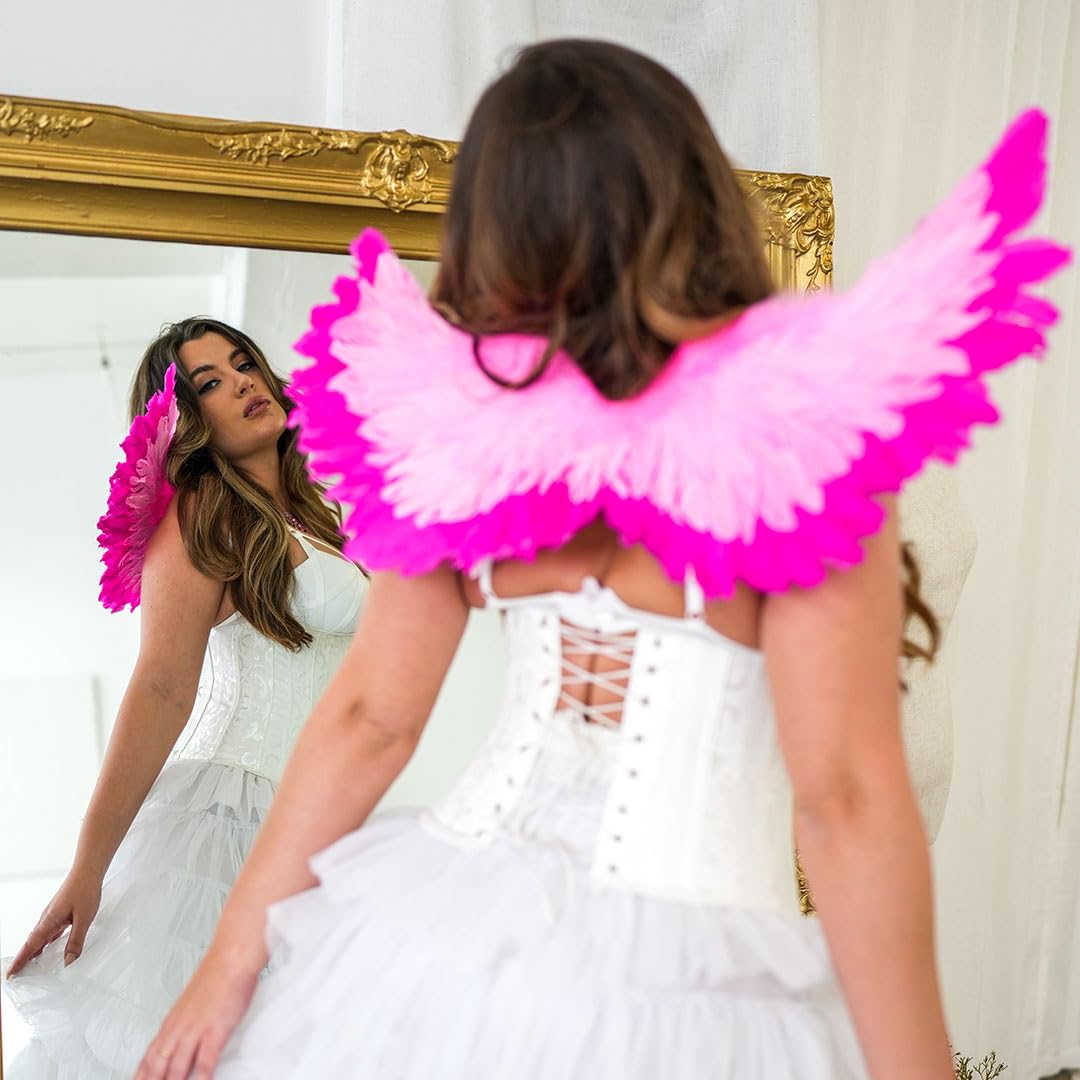 ZUCKER Small Angel Wings - Ethically-Sourced Real Pink Feather Wings - Costume Wings, Cosplay, Halloween Wings Accessory for Adults & Teens - Candy Pink w/Shocking Pink (25.5" x 13") - Image 3
