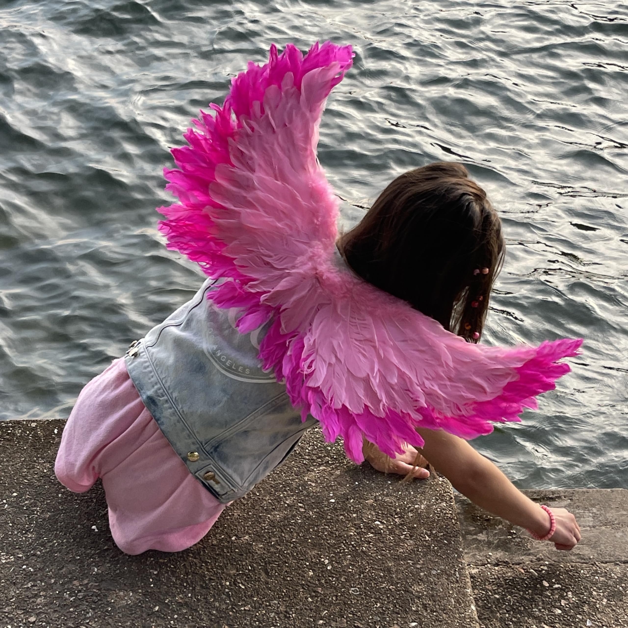 ZUCKER Small Angel Wings - Ethically-Sourced Real Pink Feather Wings - Costume Wings, Cosplay, Halloween Wings Accessory for Adults & Teens - Candy Pink w/Shocking Pink (25.5" x 13") - Image 7