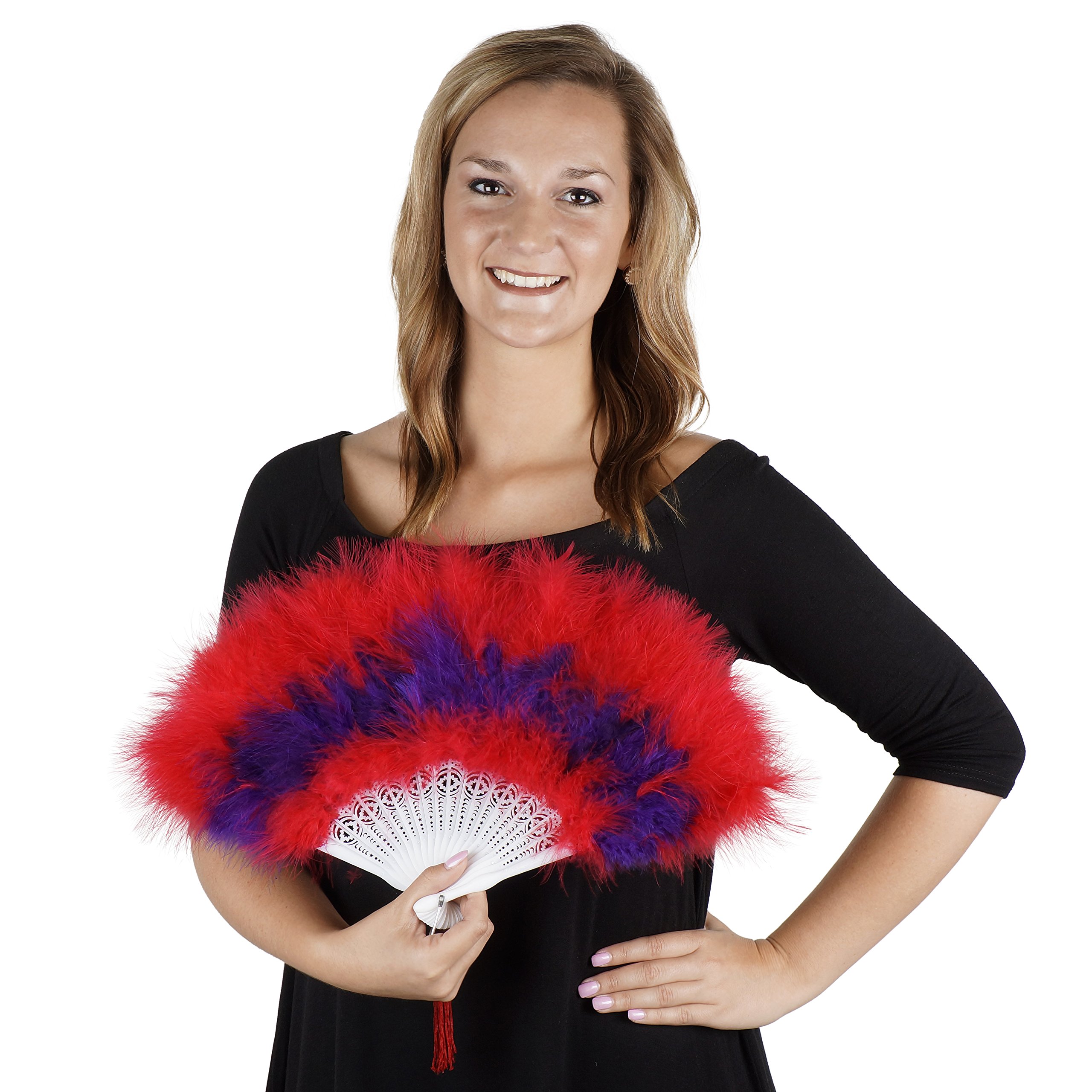 Zucker Small Marabou Feather Fan - Vintage Costume Folding Hand Fan - Burlesque Showgirl Decorative Folding Fans for Women - Image 3